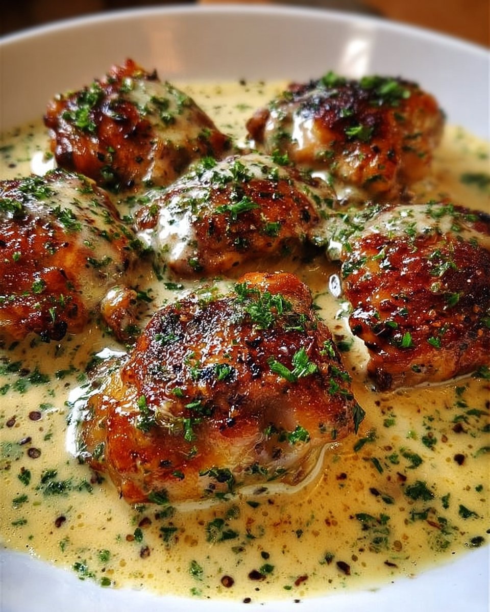 Bobby Flay’s Chicken Thighs with Creamy Garlic Sauce