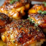 Deliciously golden Baked Chicken Thighs served on a plate with herbs
