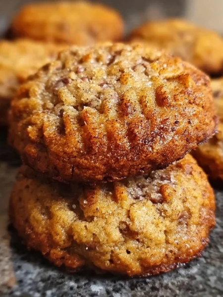 Freshly baked banana bread cookies on a wooden table.