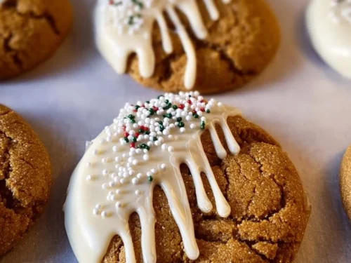 Chewy maple cinnamon cookies with white chocolate on a plate