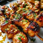 Delicious grilled chicken skewers with honey garlic sauce on a plate