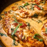 Delicious marinated chicken breast dish served with a creamy sauce, Marry Me Chicken.