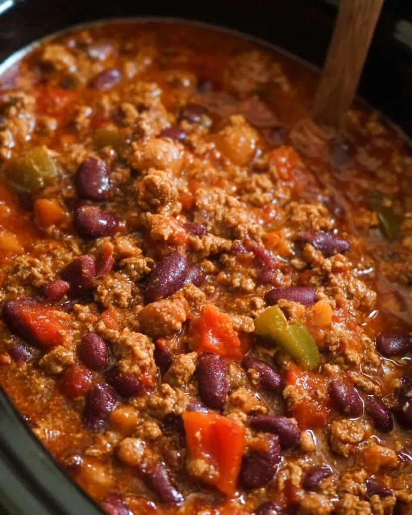 Bowl of easy slow cooker chili with toppings