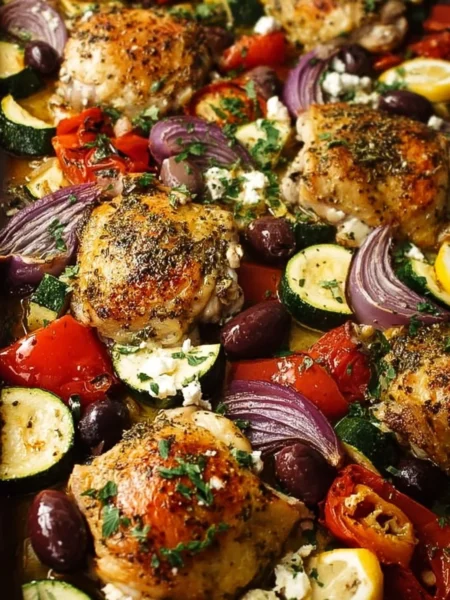 Greek Sheet Pan Chicken with vegetables ready for a healthy meal