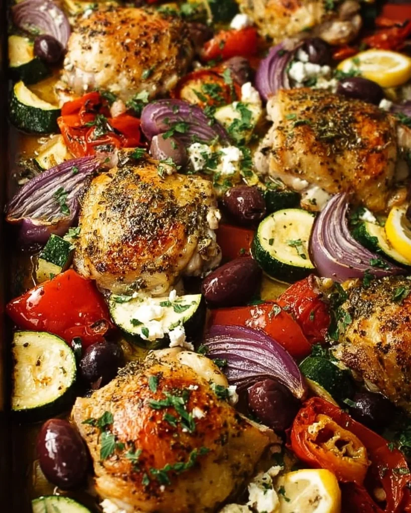 Greek Sheet Pan Chicken with vegetables ready for a healthy meal