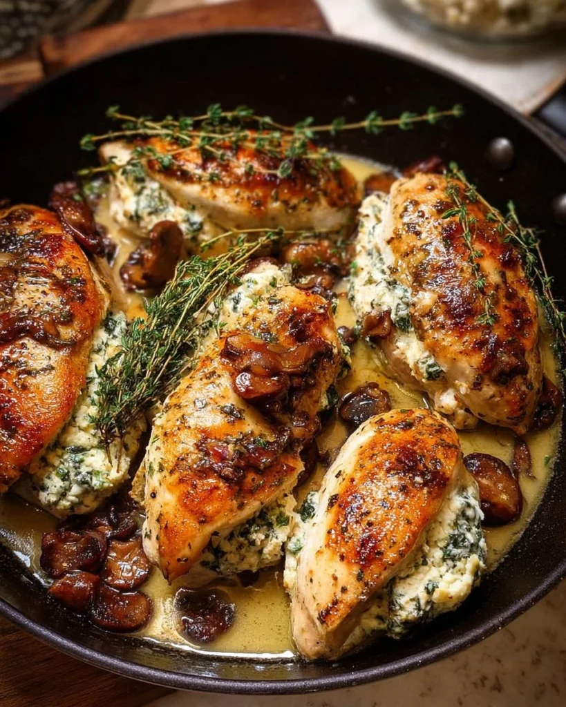 Herbed ricotta stuffed chicken served with white wine pan sauce