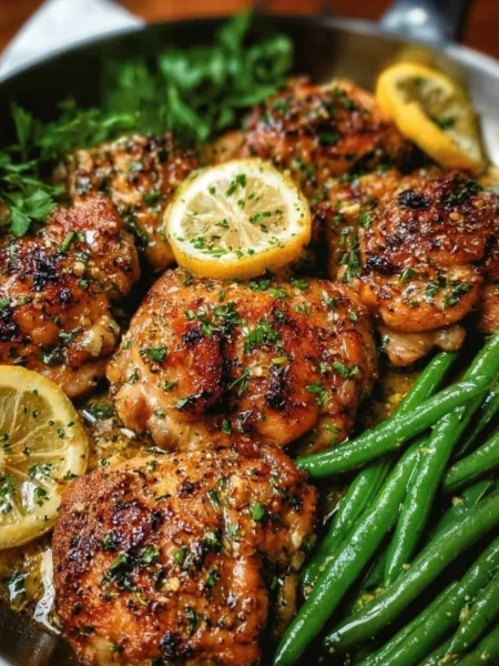 Lemon Garlic Butter Chicken Thighs served with herbs and spices