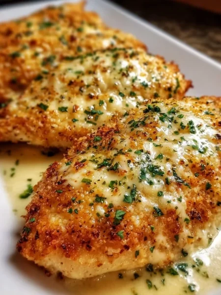 Delicious Longhorn Steakhouse Parmesan Chicken served with a side dish
