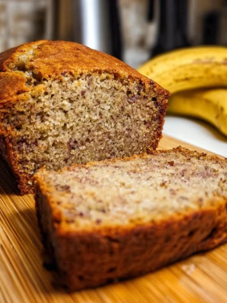 Delicious one bowl banana bread fresh out of the oven.