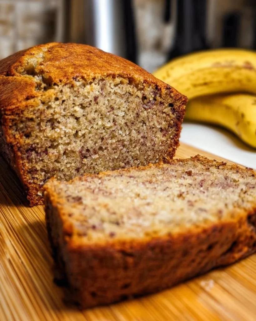 Delicious one bowl banana bread fresh out of the oven.
