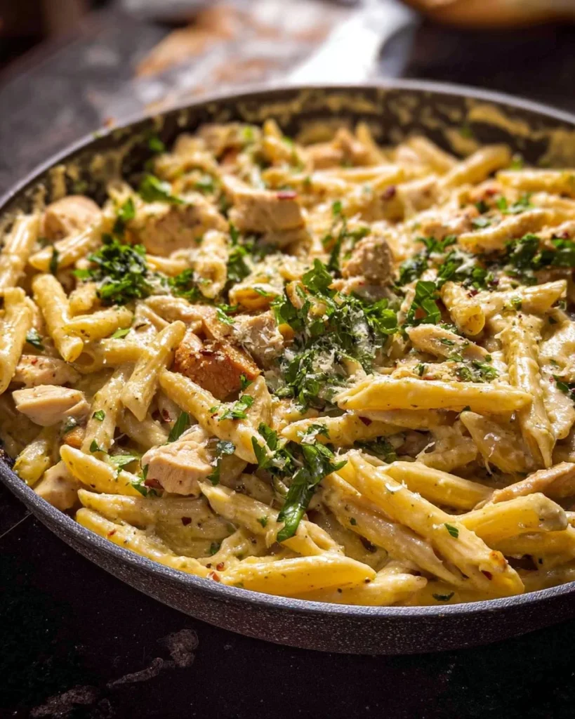 One Pot Chicken Caesar Pesto Pasta dish served in a bowl