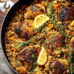 One Pot Lemon Rosemary Chicken served with Butter Toasted Rice Pilaf