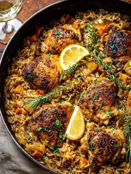 One Pot Lemon Rosemary Chicken served with Butter Toasted Rice Pilaf