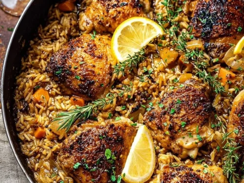 One Pot Lemon Rosemary Chicken served with Butter Toasted Rice Pilaf