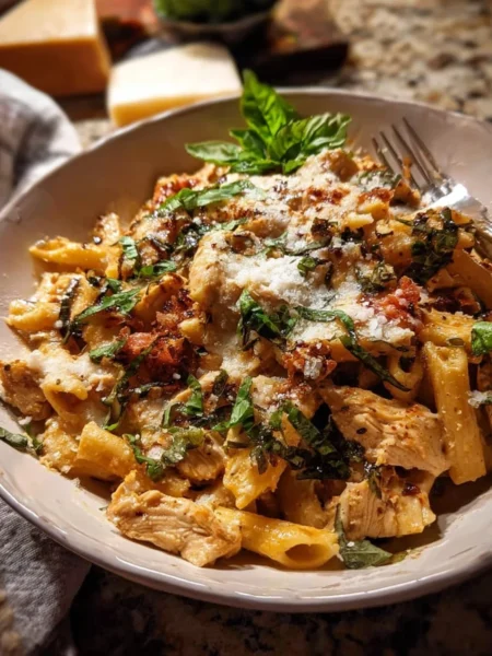 One Pot Marry Me Chicken Pasta recipe with creamy sauce and chicken.