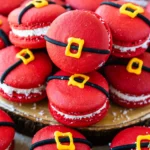 Festive Santa Claus Macarons decorated for the holiday season