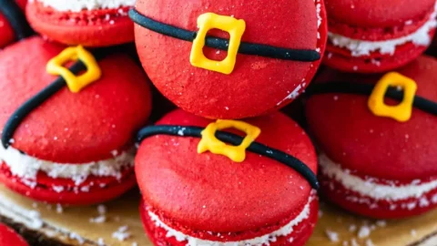 Festive Santa Claus Macarons decorated for the holiday season