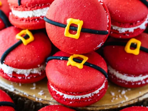 Festive Santa Claus Macarons decorated for the holiday season