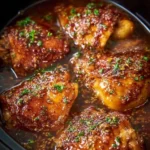 Slow cooker brown sugar garlic chicken served with rice and vegetables