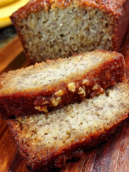 Delicious Starbucks copycat banana bread sliced on a wooden board