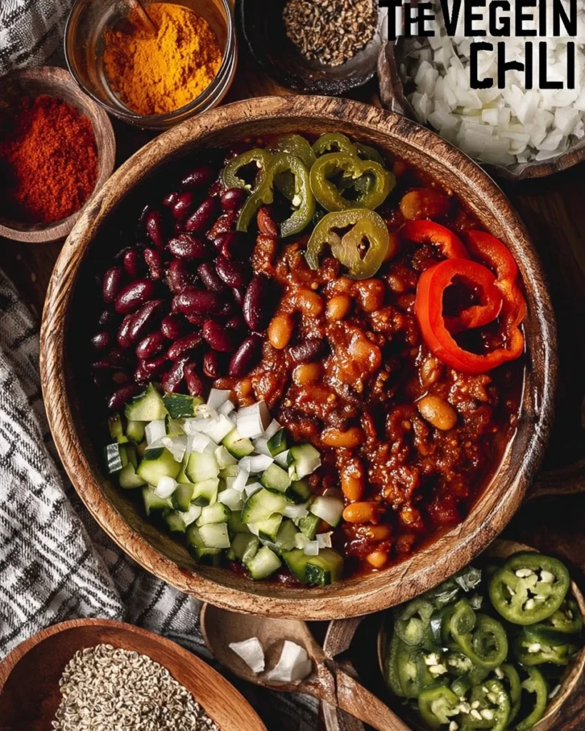 Bowl of delicious vegan chili topped with avocado and cilantro