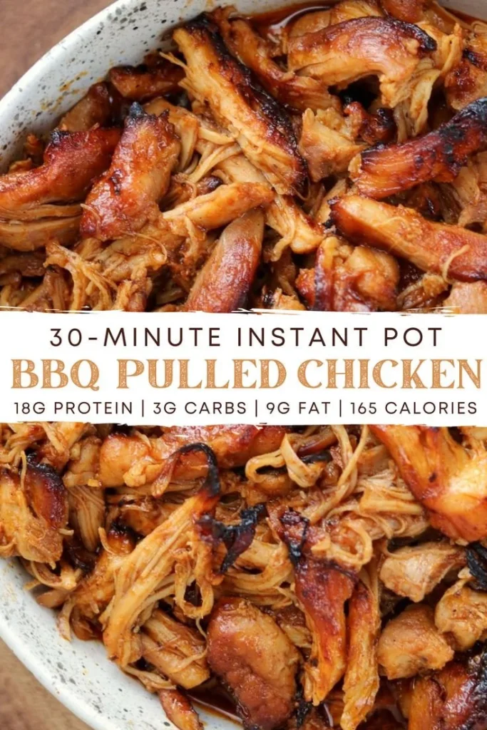 Instant Pot BBQ pulled chicken served with buns and coleslaw