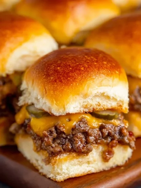 Cheeseburger sliders served on a platter with toppings and condiments