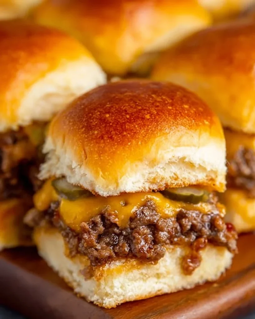 Cheeseburger sliders served on a platter with toppings and condiments