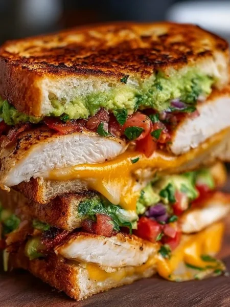Delicious Chicken Avocado Melt Sandwich with chicken, avocado, and cheese.