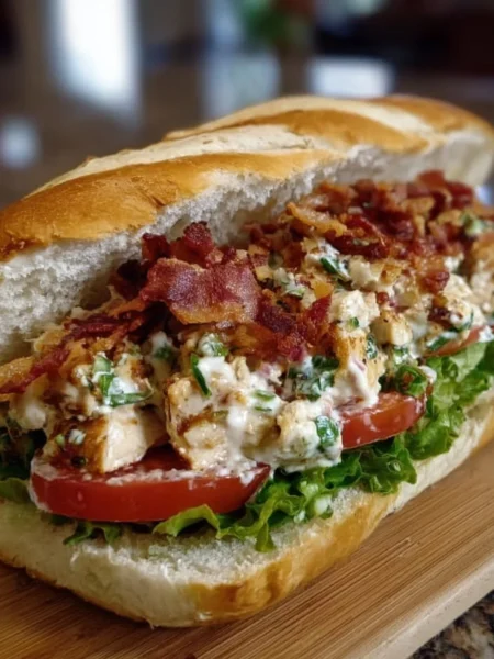 Chopped Chicken Bacon Ranch Sandwich with crispy bacon and fresh lettuce on a bun