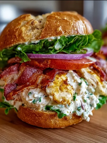 Delicious chopped chicken bacon ranch sandwich on a plate