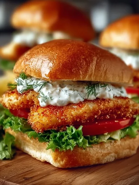 Delicious crispy fried cod sandwich served with tartar sauce and fresh greens