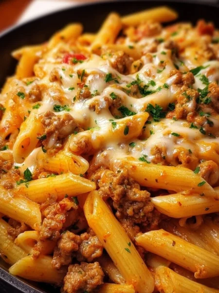 Gordon Ramsay's creamy ground turkey pasta dish ready to enjoy.