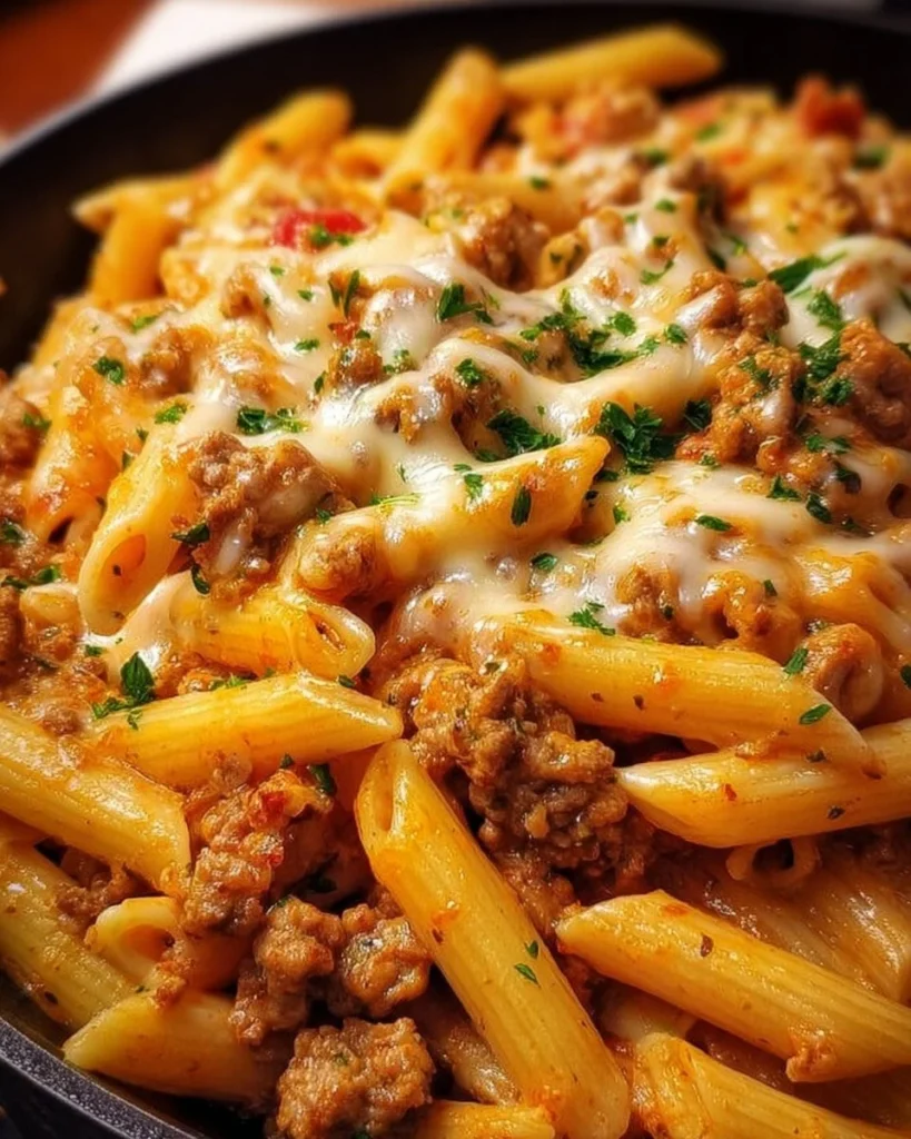 Gordon Ramsay's creamy ground turkey pasta dish ready to enjoy.