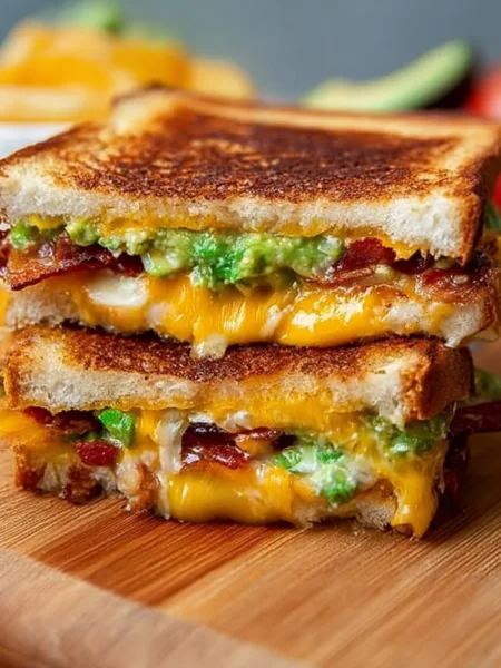 Gourmet grilled cheese sandwich with melted cheese and artisan bread