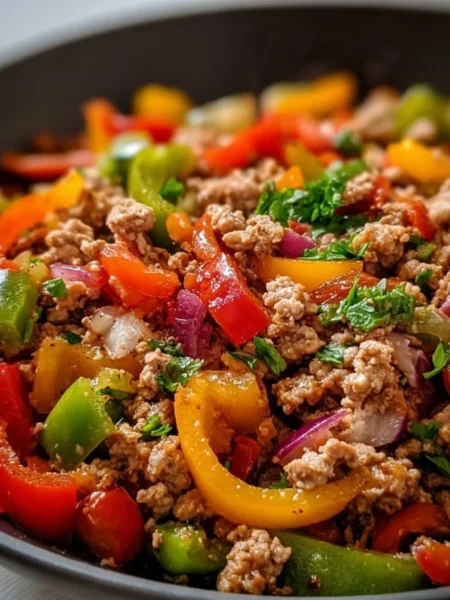Ground turkey and peppers dish served in a bowl