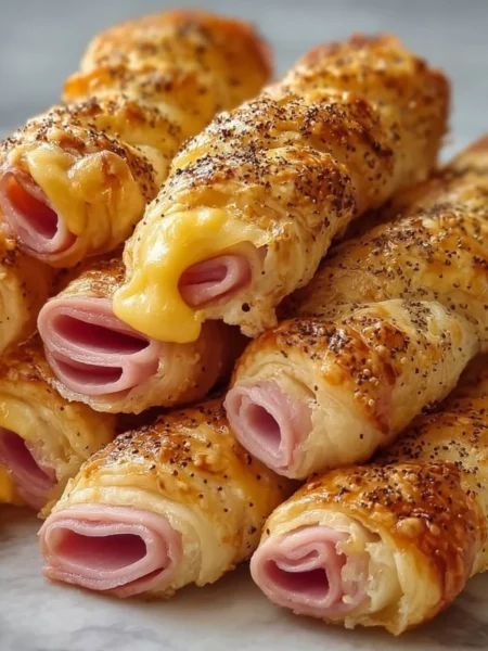 Plate of crispy ham and cheese sticks served as party appetizers.