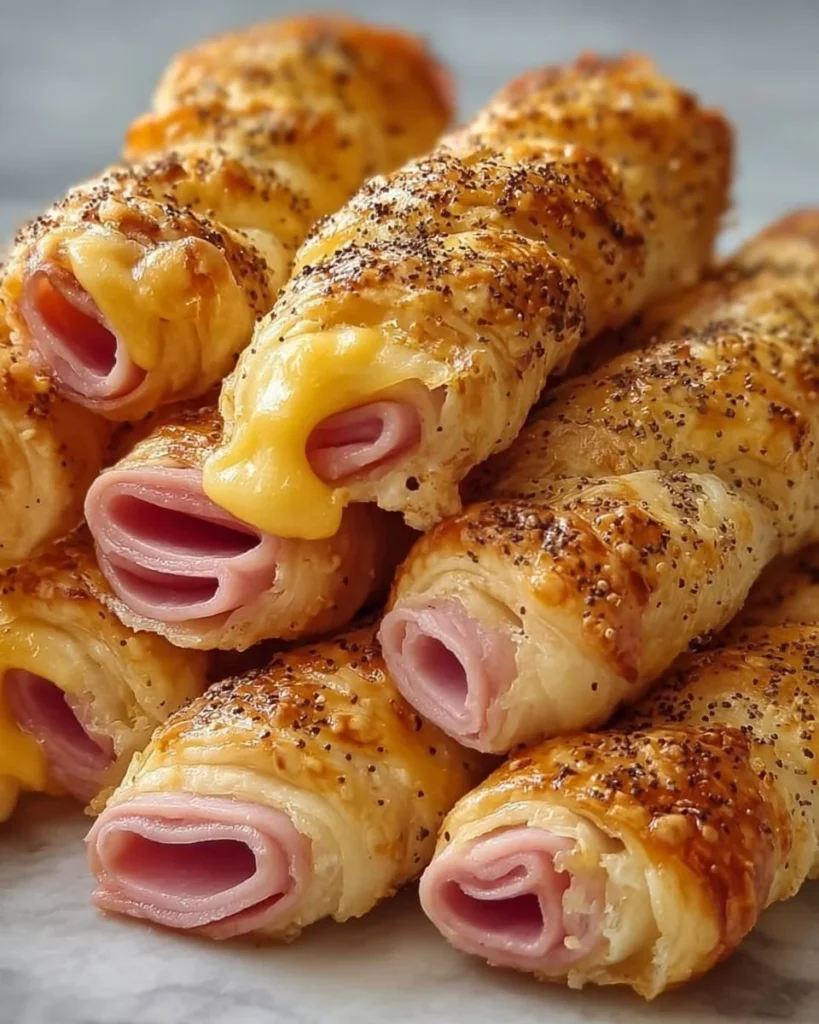 Plate of crispy ham and cheese sticks served as party appetizers.