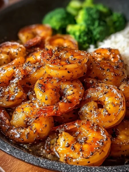 High-protein honey garlic shrimp served on a plate with colorful vegetables