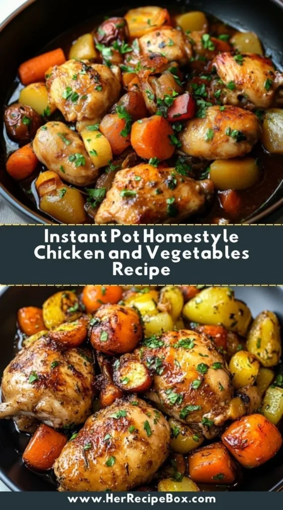 Instant Pot homestyle chicken and vegetables dish ready to serve.