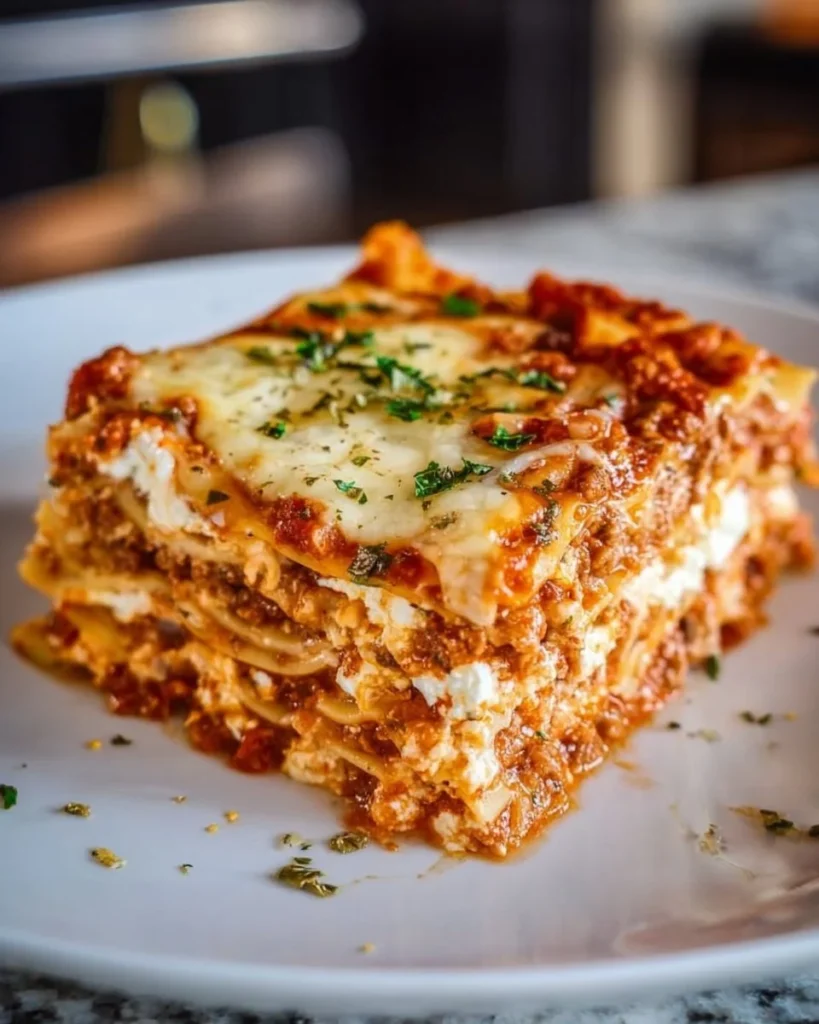 Delicious lasagna layered with cottage cheese and marinara sauce.