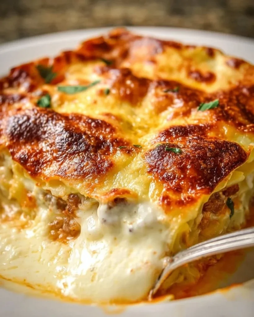 Delicious oven-baked lasagna with Italian beef and layers of cheese
