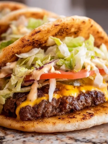 Delicious Smash Burger Tacos served on a plate with toppings.