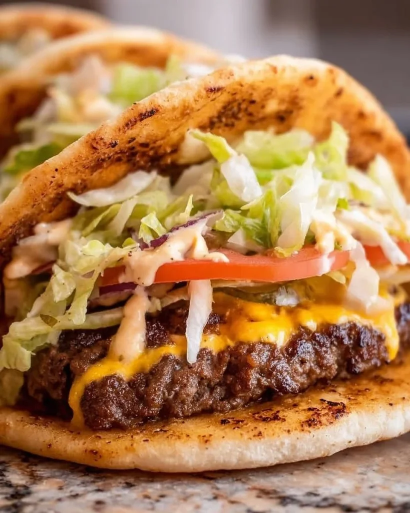 Delicious Smash Burger Tacos served on a plate with toppings.