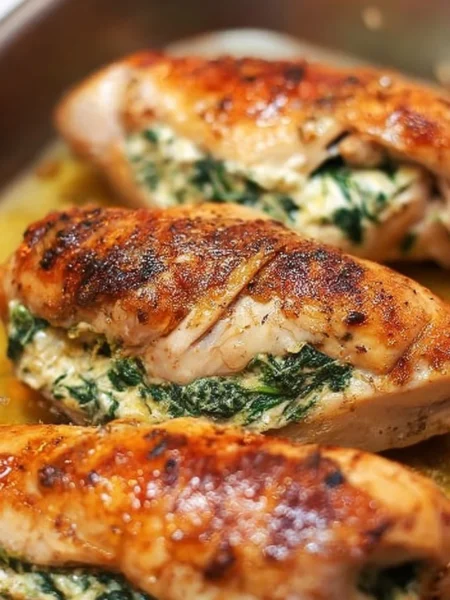Delicious spinach stuffed chicken breasts ready for a healthy dinner option.