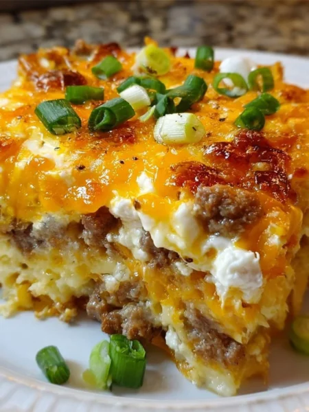 Delicious ultimate overnight breakfast casserole served in a baking dish.