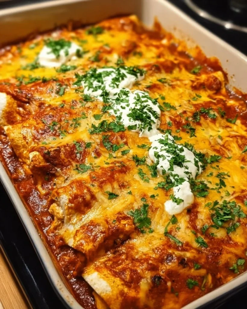 Quick and easy chicken enchiladas topped with cheese and salsa