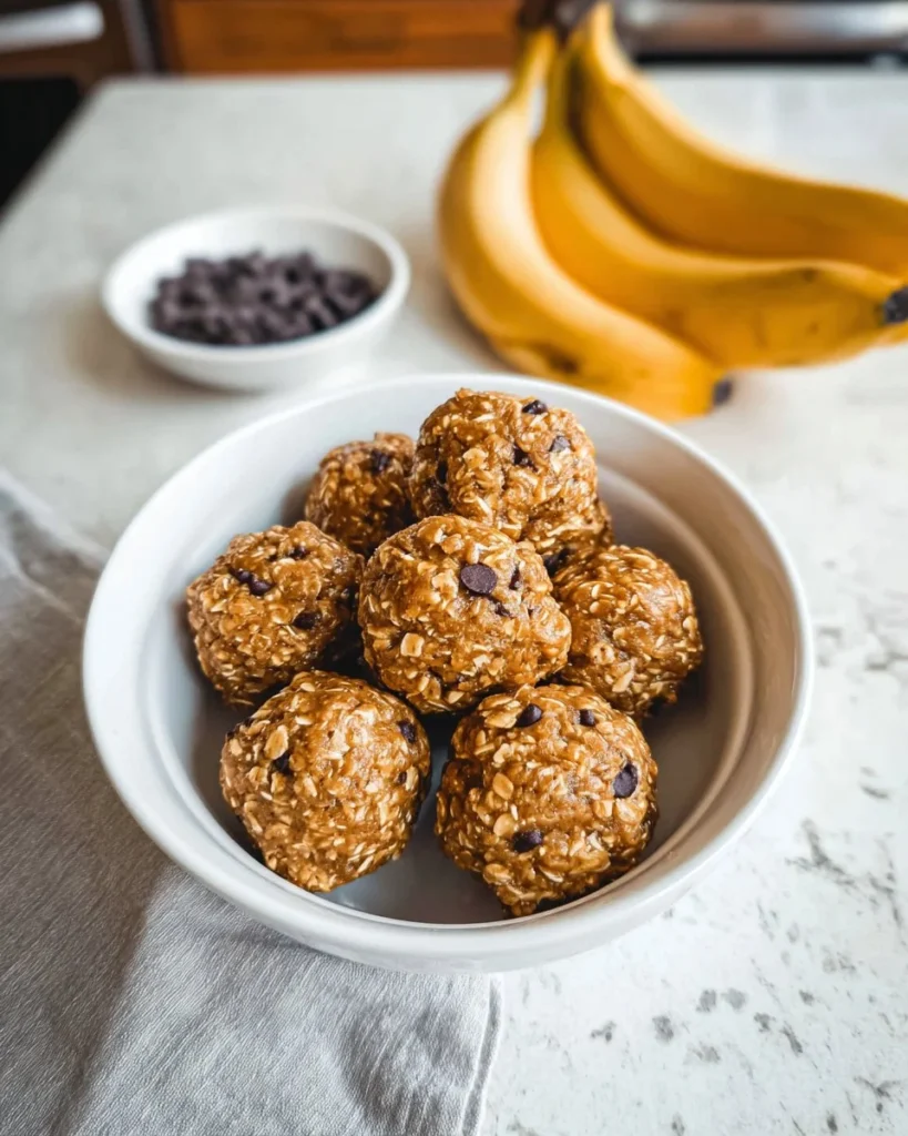 Nutritious Banana Peanut Butter Oatmeal Balls on a plate, ready to eat.