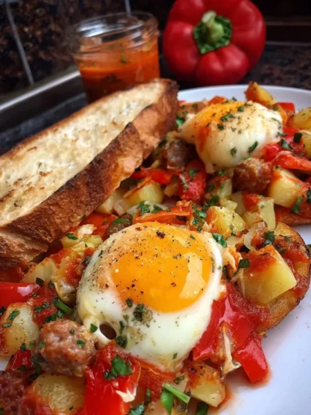 Delicious Easy Pizza Breakfast Hash served with toppings